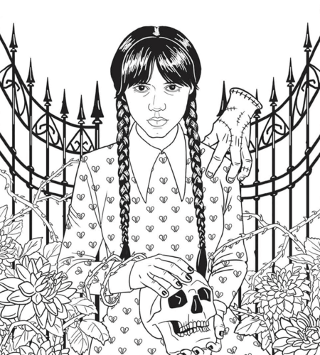 Embrace the macabre with Wednesday Addams coloring pages from Netflix's iconic series. Dive into Nevermore's world of dark humor and artistry.